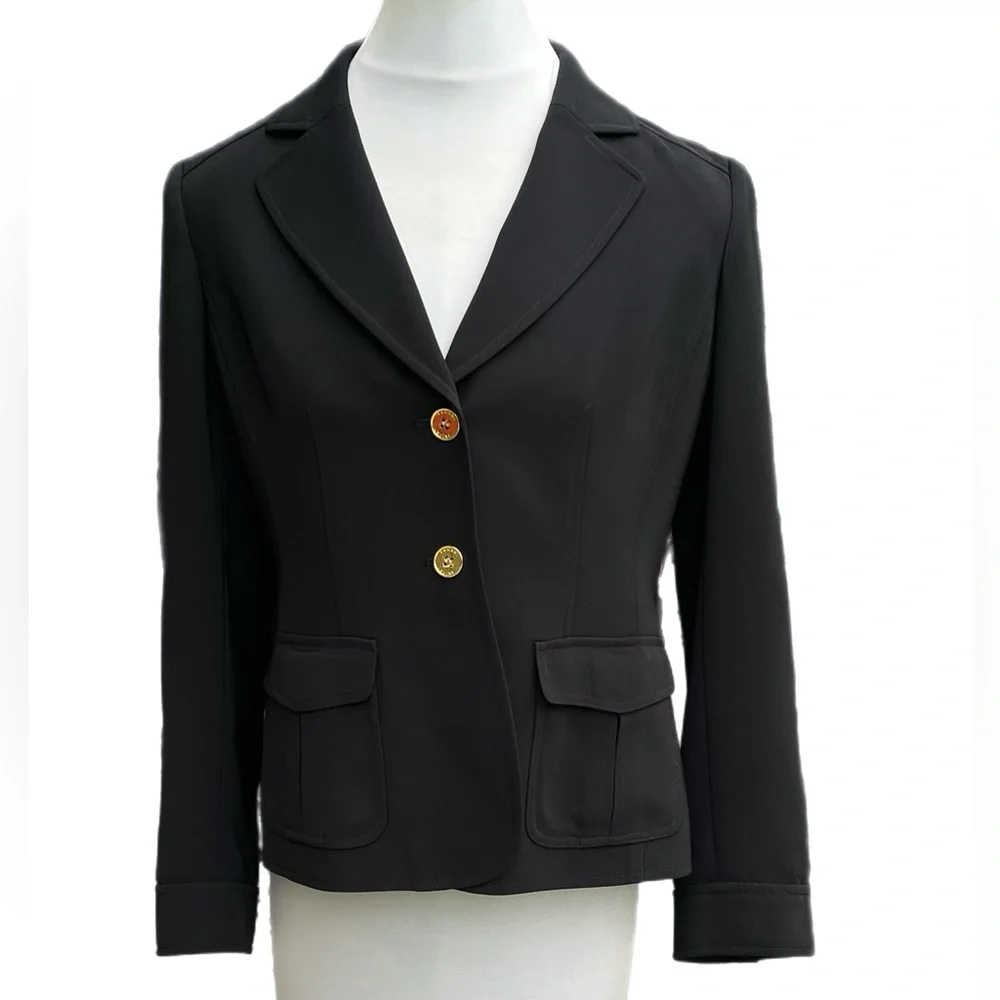 Tahari Arthur S Levine 6P Black Jacket Blazer Gold Excellent Condition